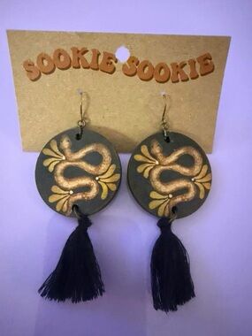 Black & Gold Snake Tassel Earrings from Junk Gypsy